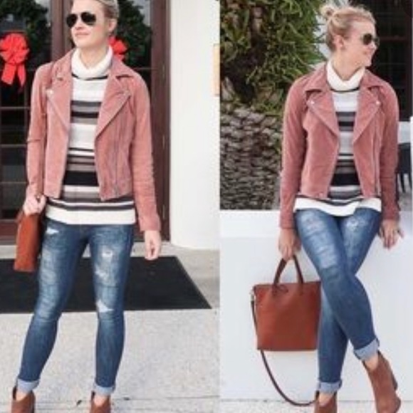 BlankNYC Pink Suede Moto Jacket In Coral Cedar Size M - Picture 3 of 14